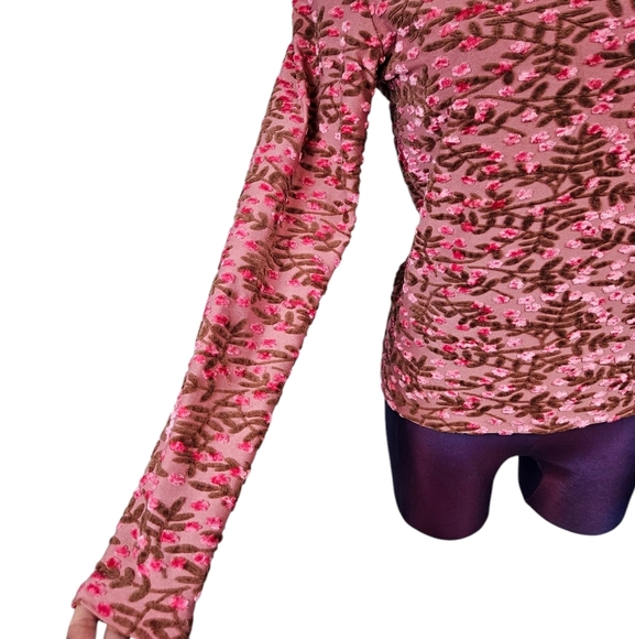 Vintage 90s Only Hearts Pink Pink & Velvet Cherry Blossom Turtleneck Large M21 - Picture 4 of 9